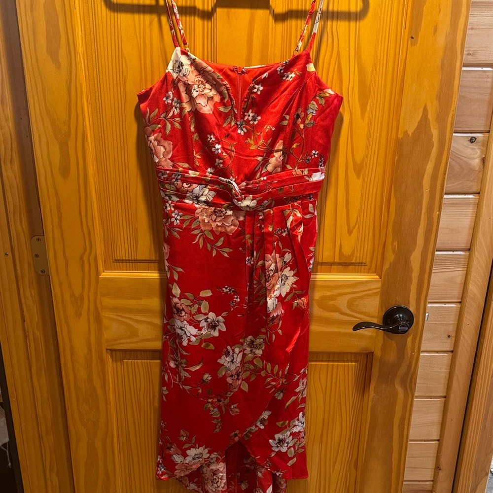 Lulu's Red Floral Midi Dress